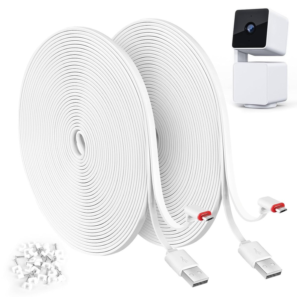 2 Pack 25FT Power Extension Cable Compatible with WYZE Cam Pan v3 Camera, 90 Deg