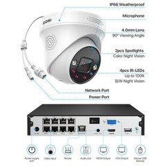 ZOSI 4K 8 Ports 16CH NVR 5MP CCTV Camera PoE Security System 2-Way Audio 2TB HDD