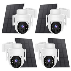 4Pcs Wireless Security Camera System Outdoor WiFi Pan/Tilt Solar Battery Powered