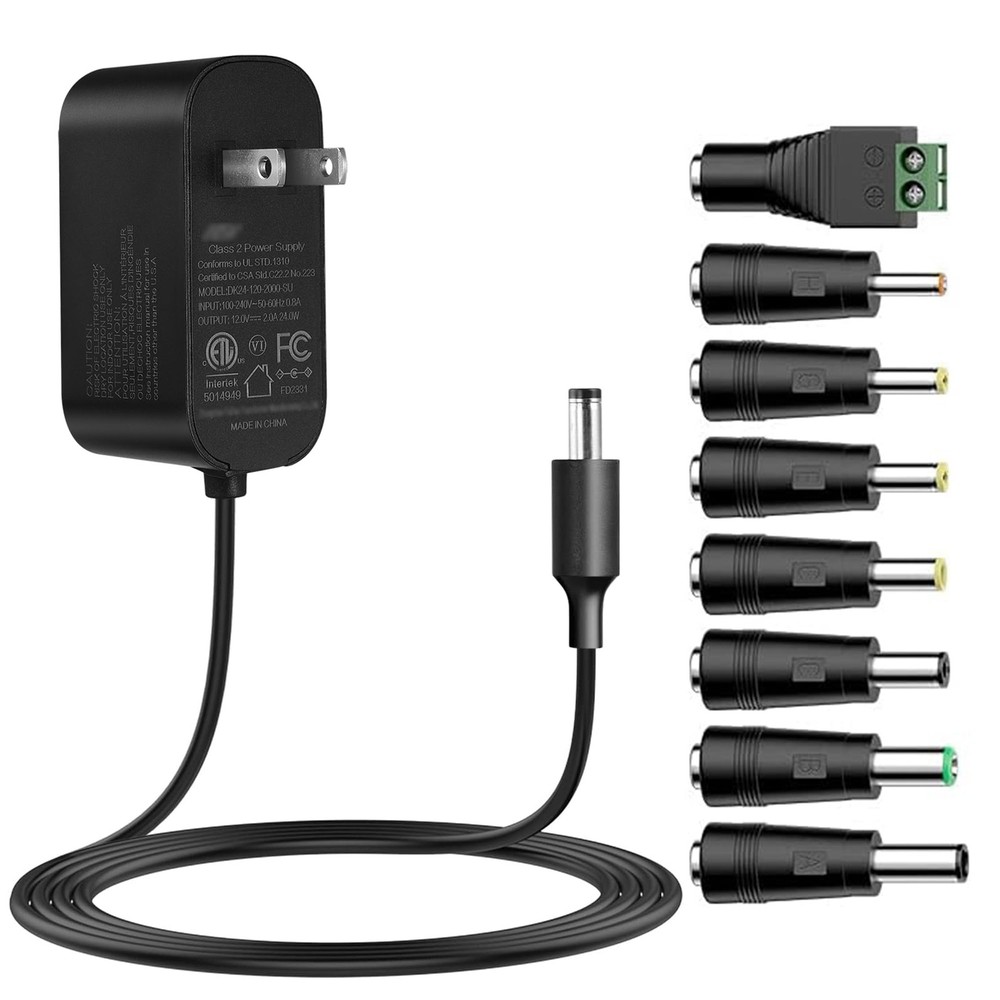 12V 2A 6Ft Power Supply Adapter, 24W Universal Charger AC 100-240V with 8Tips…
