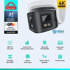 Vikylin 4K 8MP Dual Lens POE IP Camera 180° Panoramic Color Night Vision Onvif
