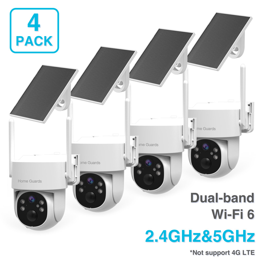 WiFi6 Wireless DualBand Security Camera Sys Solar Battery Powered PTZ 4MP 4PACK