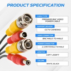 Siamese Cable CCTV Security Camera BNC DC Power/Video Wire Black/White Pack LOT