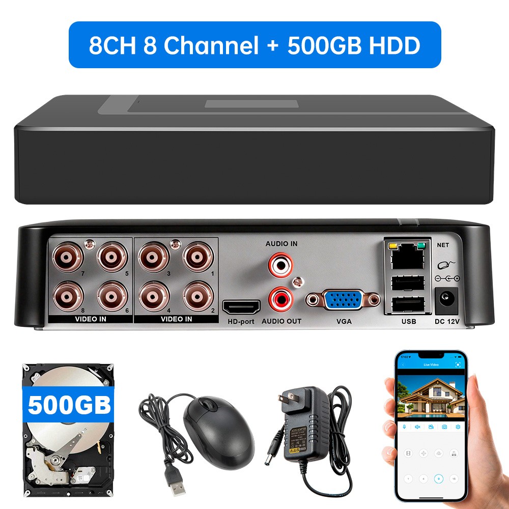 8 Channel 4-in-1 HD Digital DVR Fit All Analog Cameras With 500GB Storage Disk
