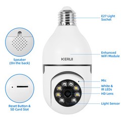 1080P WiFi E27 Light Bulb Camera 3PCS Smart Home Security Surveillance Cameras