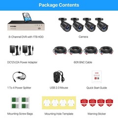ZOSI 5MP Lite 8CH DVR 1080P Outdoor Security Camera System with Hard Drive 1TB