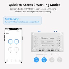 Sonoff 4CHPROR3 4 Gang Smart WiFi Switch Wireless 433MHZ RF APP Remote Control