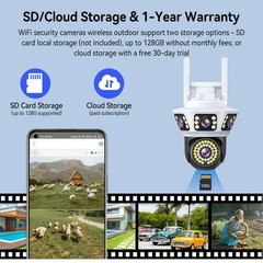 Triple Lens 3 Screen WiFi Security Camera Outdoor Two-Way Audio Night Vision PTZ
