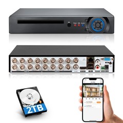 16 Channel H.265 DVR 1080p HD with Hard Drive 2TB for Security Camera System