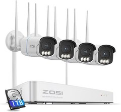 ZOSI 4K 4PCS 5MP Wireless Security Camera System 8CH 4K NVR 1TB HDD AI Detection