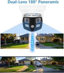 4K 8MP Dual Lens POE IP Camera 180° Panoramic Color Night Vision Metal Housing