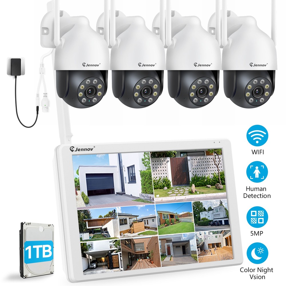 Wireless 5MP 10CH Monitor NVR Two Way Audio AI Security Camera System Outdoor