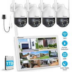 Wireless 5MP 10CH Monitor NVR Two Way Audio AI Security Camera System Outdoor