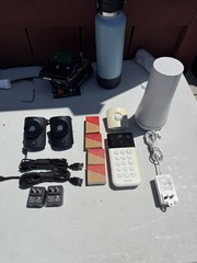 SimpliSafe system with base station, keypad, entry, motion sensors, panic button