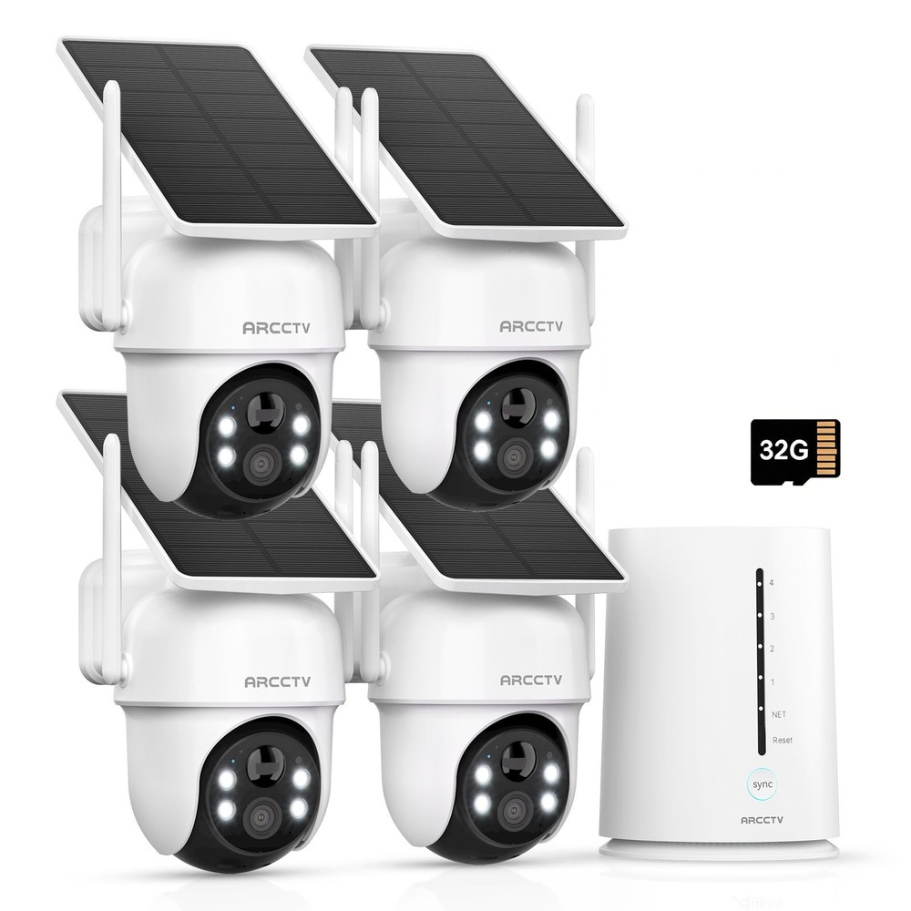 ARCCTV 4MP Solar Battery Security Camera System Home Wireless Wifi Pan/Tilt Cams