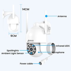 ANRAN Wireless WiFi Security Camera 5MP PTZ Smart Cam Outdoor Night Vision Audio