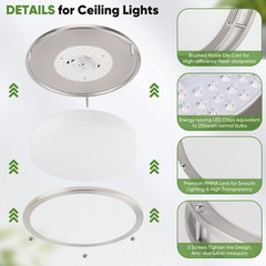 36W LED Ceiling Lights 3600lm Super Bright, 13 inch, Brushed Nickle-5CCT-2