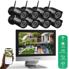 3MP 10CH 12” Monitor Wireless Security Camera System WiFi Audio Recording 1TB