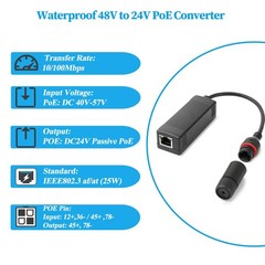 Waterproof 48V to 24V PoE Converter Output 24V 25W Max IEEE802.3 af/at PoE to…
