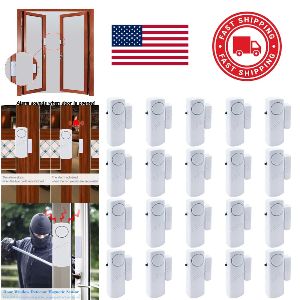 20 Pack Door Window Alarms 90DB Loud Security System Easy Adhesive Installation