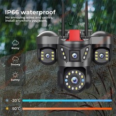 5MP 4 Lens Home Security WiFi Camera Outdoor 10K Wireless 4 Screens 16X Zoom PTZ