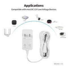24W 12V 2A Power Supply Adapter 6FT Cord 5.5×2.1mm DC Plug Transformer White