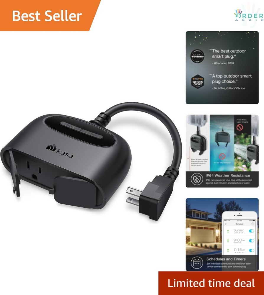 Outdoor Smart Plug Dual Sockets Wi-Fi Weather Resistant Alexa Google IFTTT