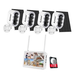 10CH 4MP Solar Powered Battery Wireless Security Camera System 1TB 12” Monitor