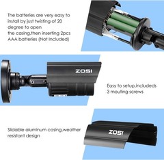 Zosi 2AK-2116E-D-US Fake Bullet Camera 2 pack battery operated – Lights up – New