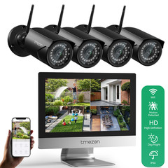 TMEZON 3MP 10CH NVR 12”Monitor Outdoor Wireless Security Camera System WIFI IP