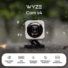 WYZE Cam v4 2.5K Camera with USB Cable and Power Adapter