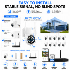 CAMCAMP 8X PTZ CameraS Wireless CCTV Security Camera System WiFi 16CH NVR Audio