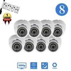 8 PCS 1080p HD Wide Angle Lens Indoor Outdoor CCTV Dome Security Cameras