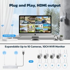 CAMCAMP 10CH 4K NVR 500GB HDD Outdoor Wireless Security Camera System WIFI 1080P