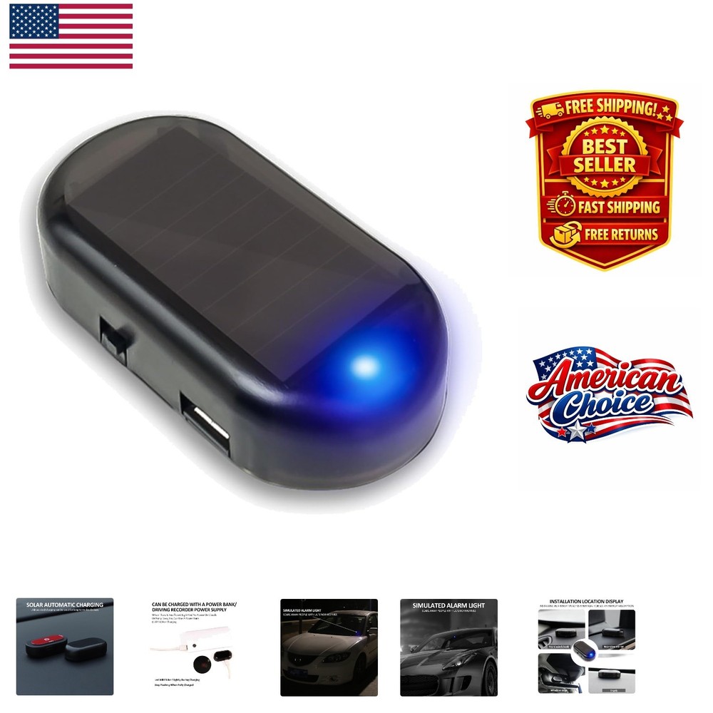 Portable Solar-Powered LED Flashing Security Light with Strong Adhesive Mount