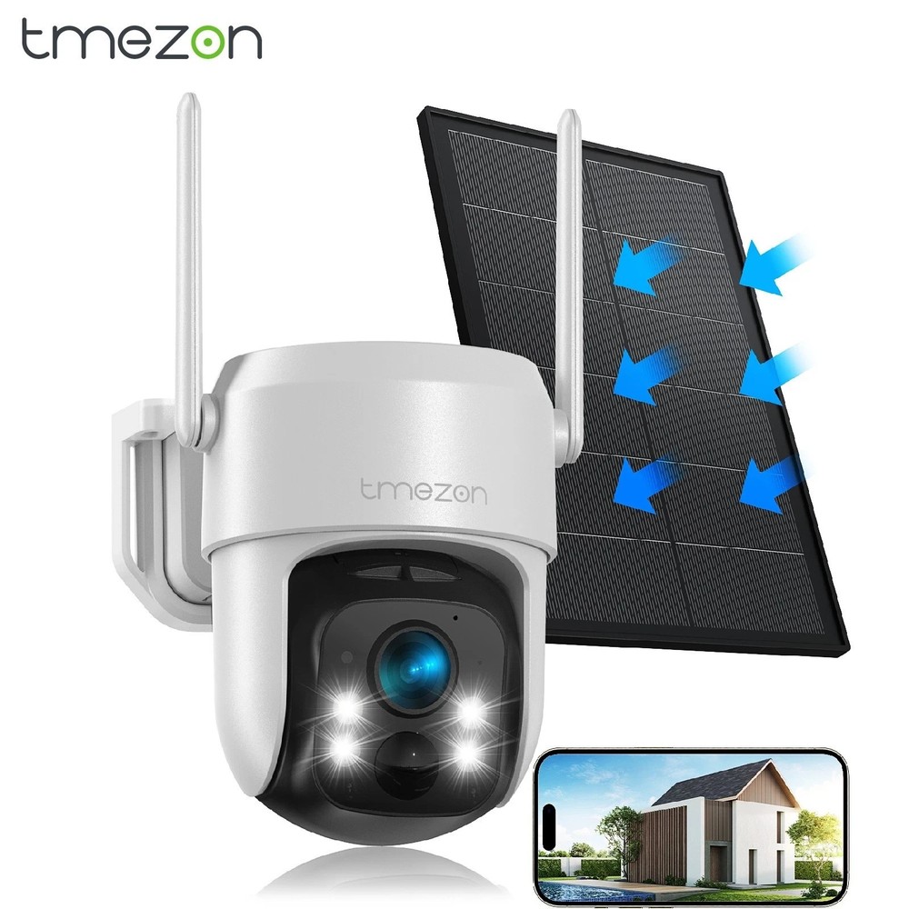 TMEZON Wireless Solar&Battery WiFi Security Camera IP66 Waterproof Cam 3MP PTZ