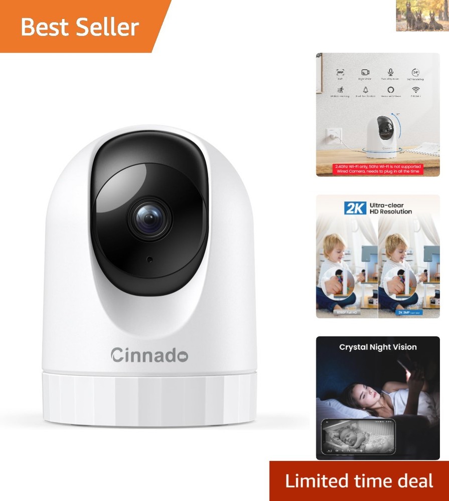 Effortless Home Monitoring: 2K WiFi Indoor Camera with 360° View & Cloud Storage