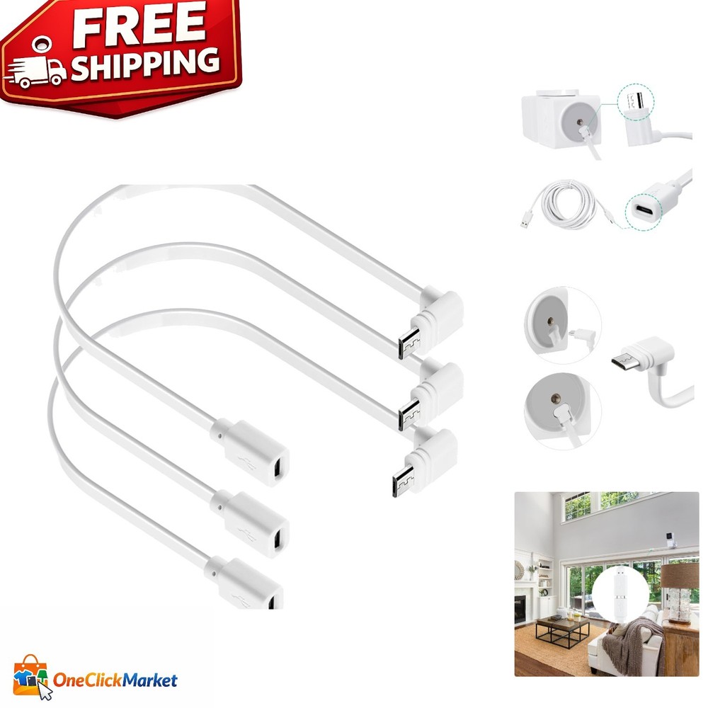 3-Pack Extension Cable for WYZE Cam Pan V3 Camera, 90 Degree Micro USB Adapter,