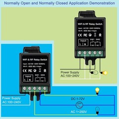 Smart Dry Contact Switch WiFi Relay RF Remote Tuya NO/NC 8A/250VAC & 8A/30VDC