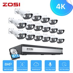 ZOSI H.265+ 16CH/8CH 4K PoE Security Camera System With Hard Drive Recording