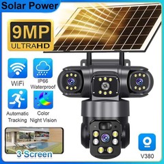Outdoor Solar WiFi Camera Tri-Lens 9MP Night Vision IP Tracking Surveillance LOT