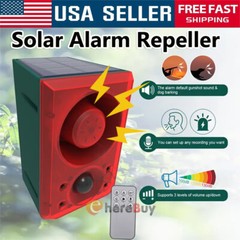 Solar Sound & Light Animal Alarm Dog Barking & Gunshot 130db Motion Det Outdoor