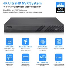 Vikylin 16CH 16POE NVR 6MP PoE IP Full Color Night Vision Camera 2Way Talk Lot