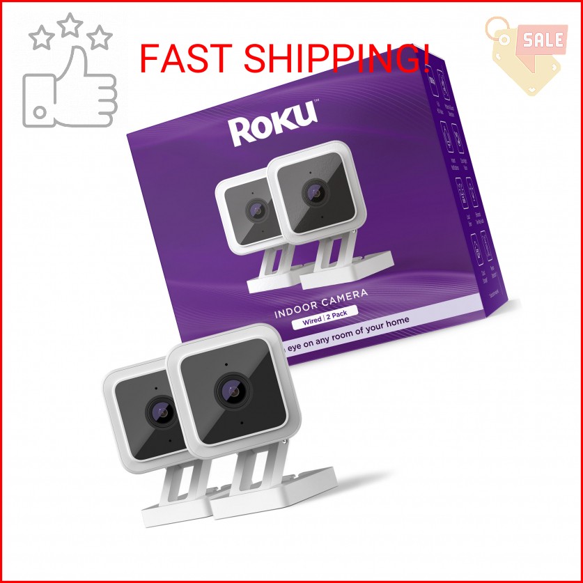 Roku Indoor Camera for Home Security, 2-Pack – Wired Security Camera with 1080p