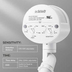 EDISHINE Motion Sensor, Automatic Dusk to Dawn, 180 Degree Replacement