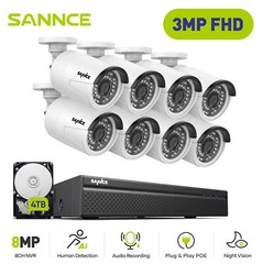 SANNCE 8CH 4K NVR 3MP POE Security IP Camera System Audio Recording AI Detection