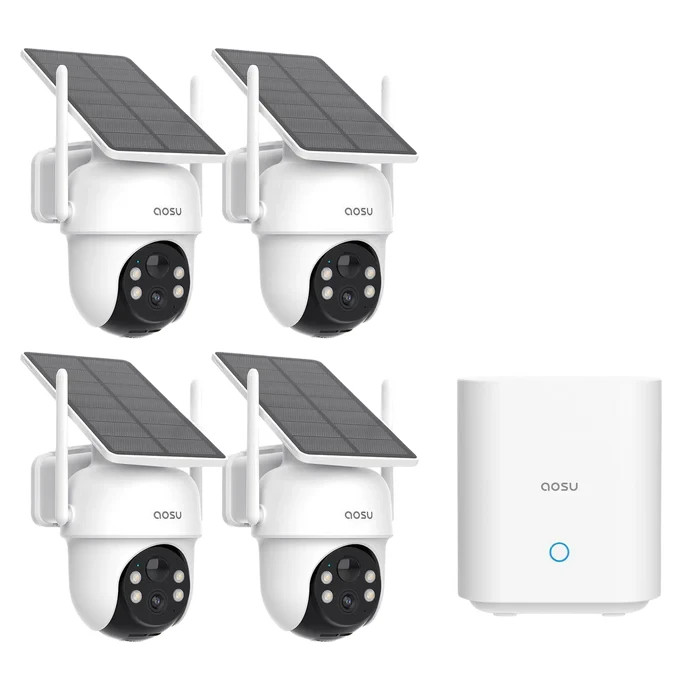 AOSU Solar Security Cameras Outdoor Wireless,4 Cam-Kit,2K Color Night Vision