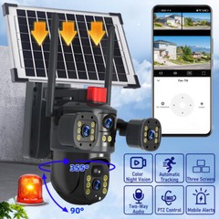 Solar Battery Powered Wireless WiFi Outdoor Pan/Tilt Home Security Camera System