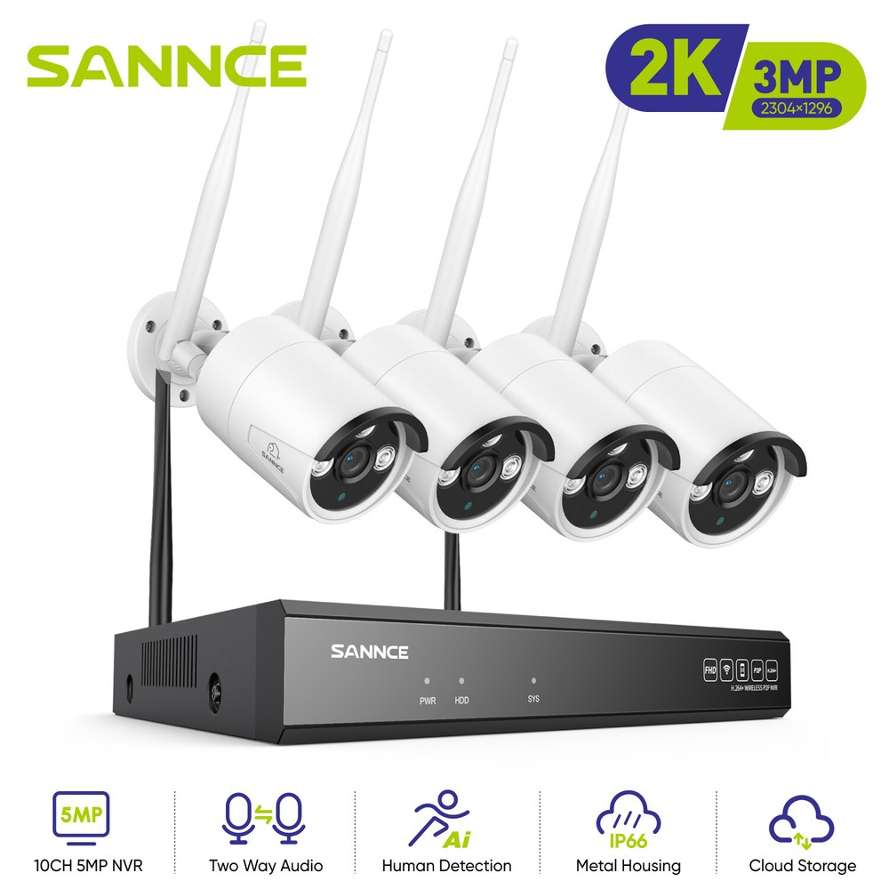 SANNCE 5MP 8CH NVR Wireless HD 3MP Two Way Audio Security Camera System Outdoor