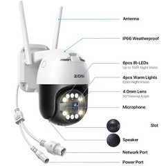 ZOSI 5MP Wireless Security Camera PT WiFi AI Face/Car Detect with Two Way Audio